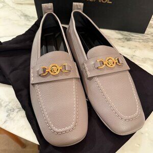 Versace 1017072 Gray Leather Driver Shoes with Medusa plaque, 42.5, 45.5, 46